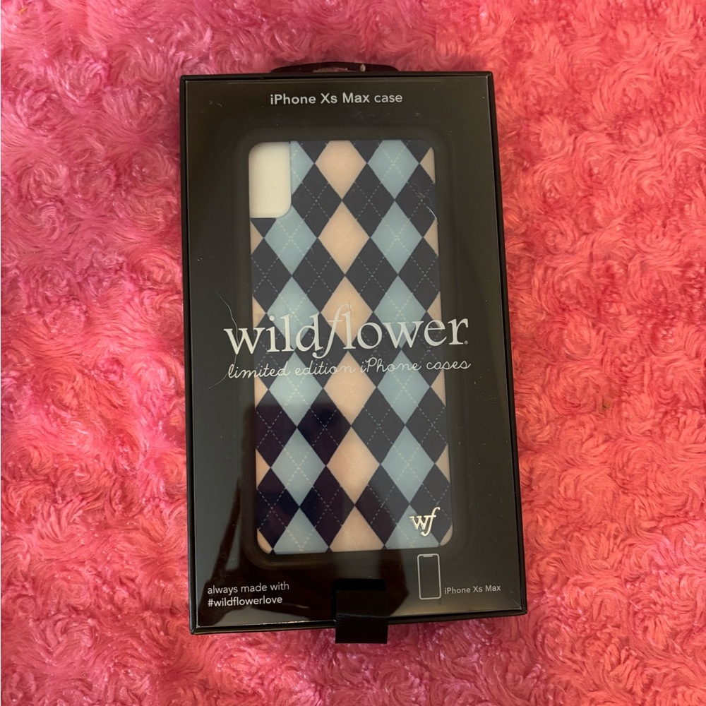Wildflowers iPhone Xs Max Case - Navy and White Argyle